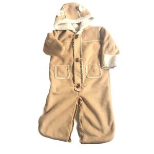 Baby Gap Winter Bundler Snowsuit 6-12 Months Tan Faux Suede Ears hood Warm Y2K
